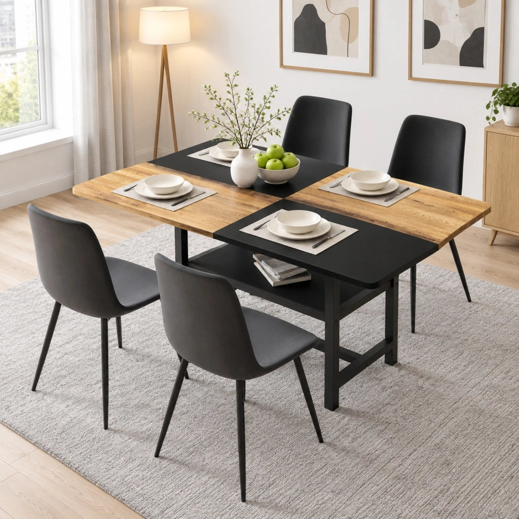 Set da pranzo con ripiano integrato in MDF e metallo marrone e nero