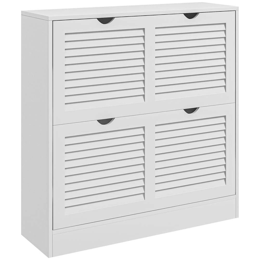 Mobile Scarpiera Salvaspazio in Legno Bianco per 16 Paia di Scarpe con 2 Ante a Ribalta, 81.5x25x83cm, per Casa