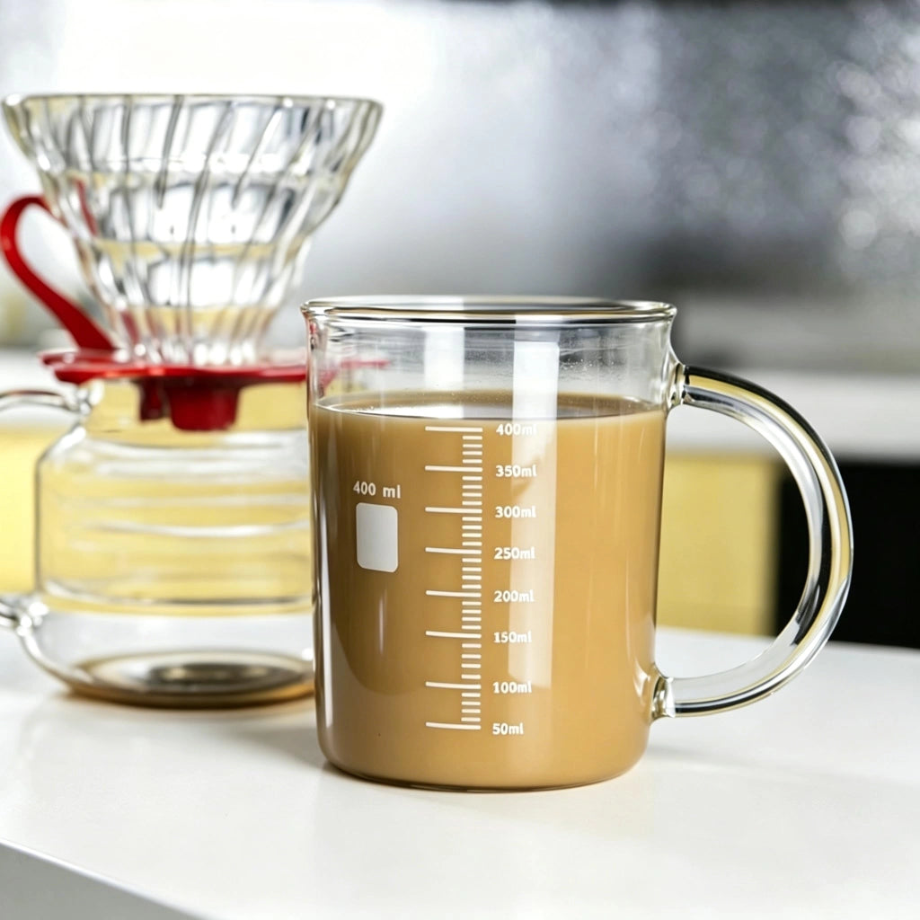 Bicchiere in vetro borosilicato da 400 ml con manico e scala graduata