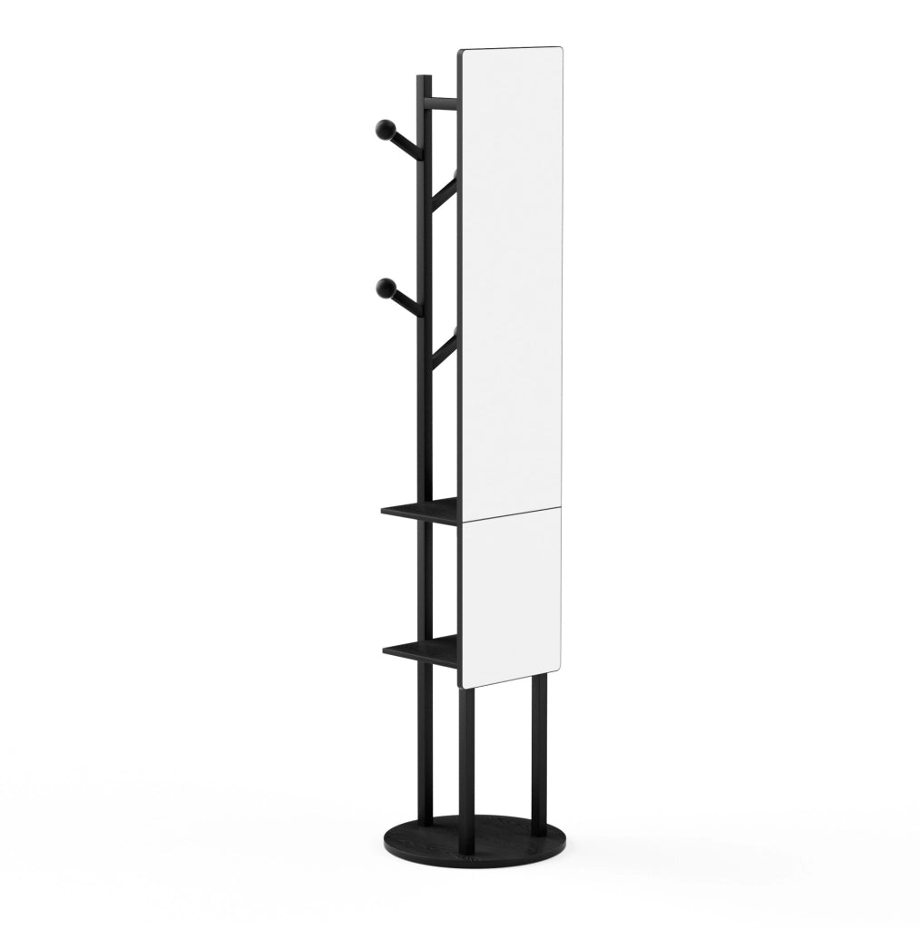 Specchio a figura intera con appendiabiti rotante a 360°, struttura in metallo nero 174x40 cm