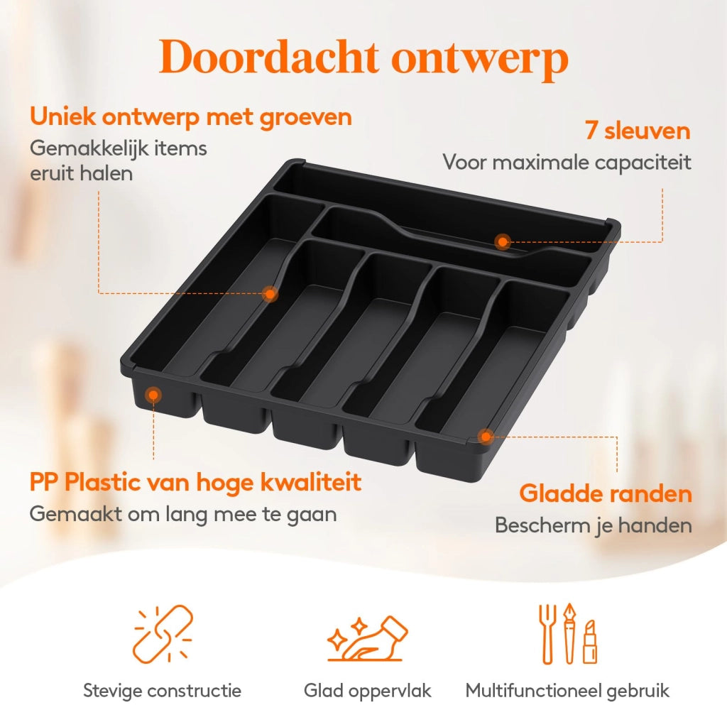 Organizzatore per cassetti delle posate, 7 scomparti, plastica, nero