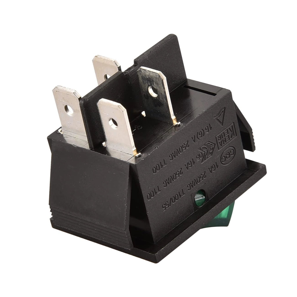 Interruttore a levetta DPST, 16 A, 250 V AC, verde illuminato, 2 pezzi.