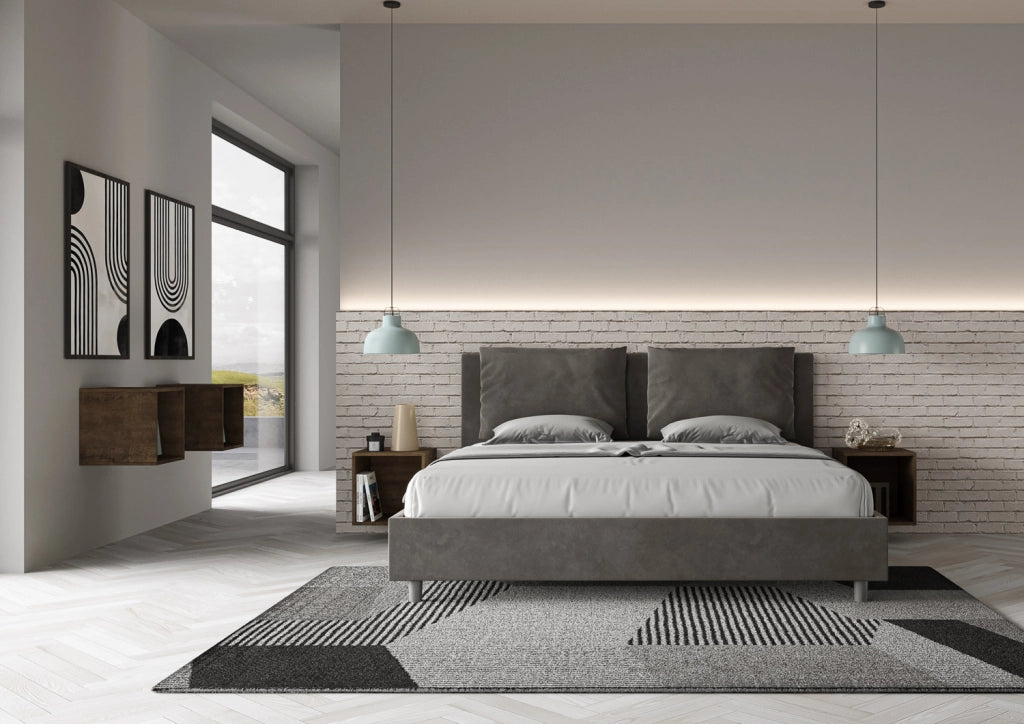 Letto Matrimoniale King Size in Microfibra 180x210 Con Rete Antea Grigio