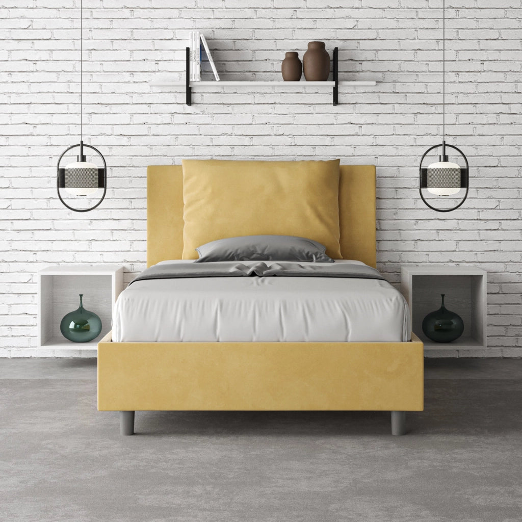 Letto una Piazza e Mezza Imbottito in Microfibra 110x200 Senza Rete Antea Ocra