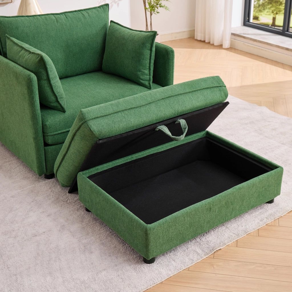 Poltrona modulare con pouf contenitore in velluto verde