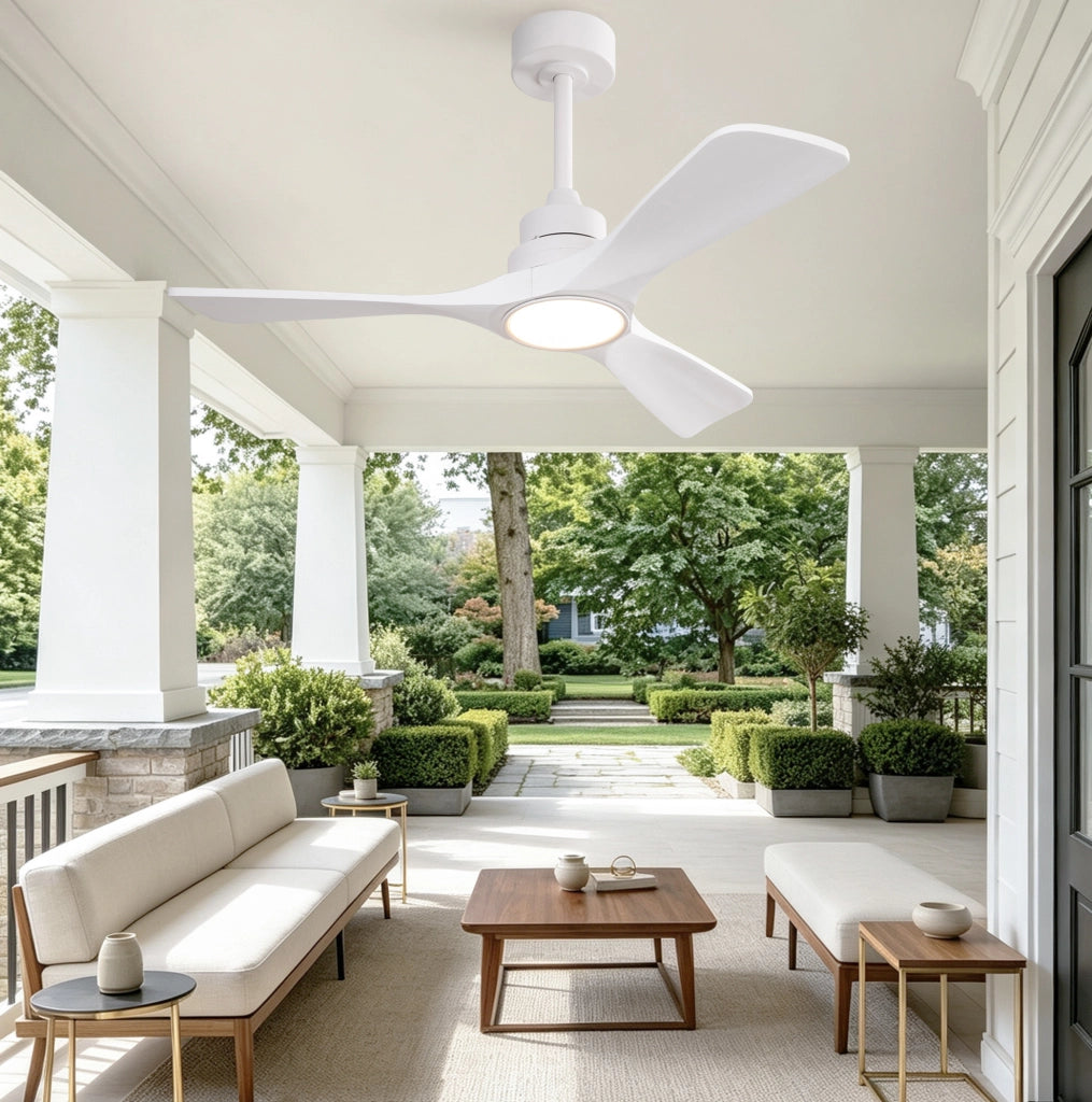 Ventilatore da soffitto IVMEU da 42 pollici bianco con 3 pale in legno, luce LED regolabile e telecomando