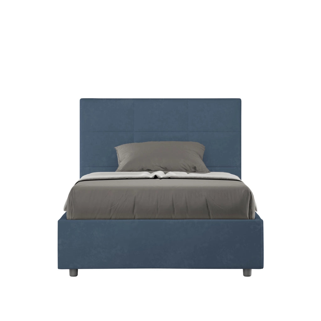 Letto una Piazza e Mezza Imbottito in Microfibra 120x190 Con Rete e Contenitore Mika Blu