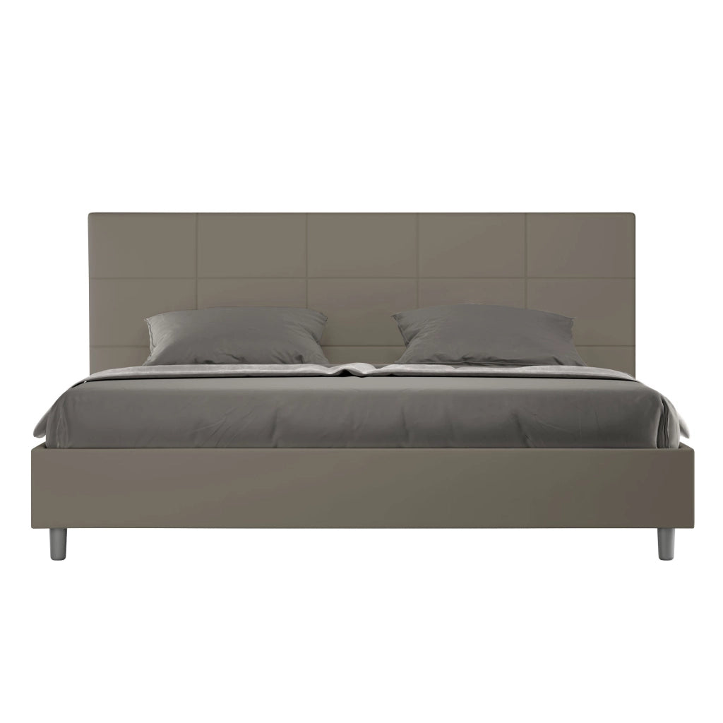 Letto Matrimoniale King Size con Testiera Trapuntata in Similpelle 200x200 Con Rete e Contenitore Mika Cappuccino