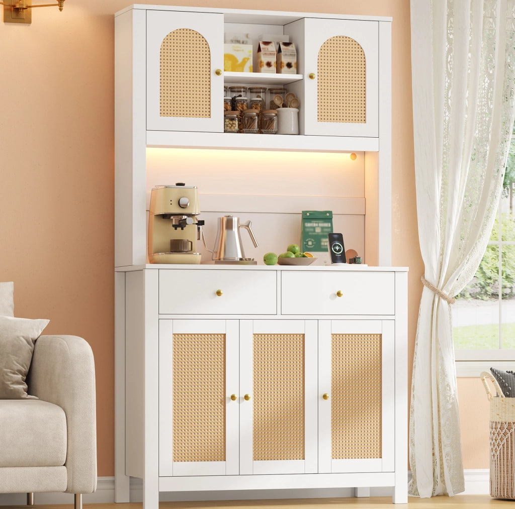 Mobile alto da cucina bianco in MDF con LED RGB e prese, 100 × 40 × 180 cm