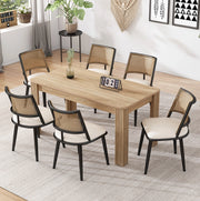 Set di 6 sedie da pranzo ULEVR nere con schienale in rattan e seduta imbottita rivestita in similpelle