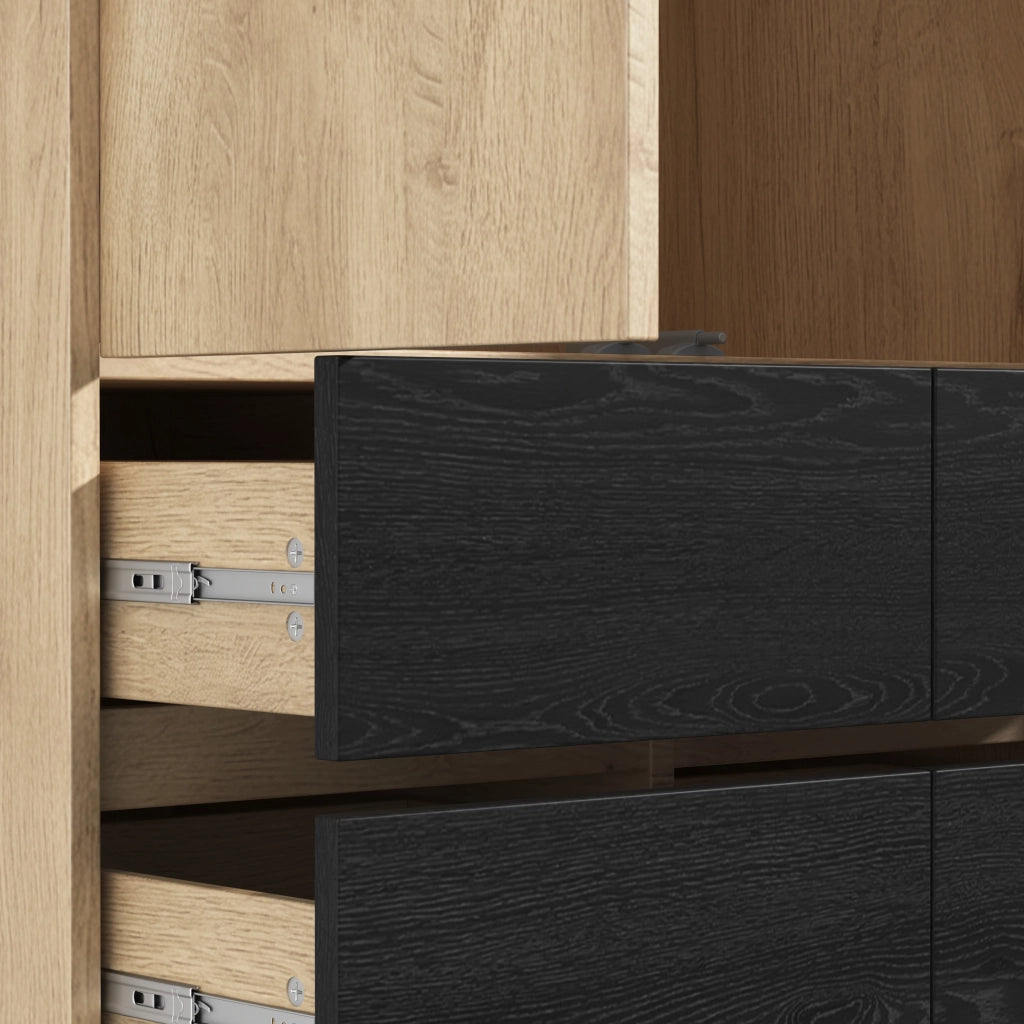 Armadio con specchio e illuminazione LED in MDF naturale