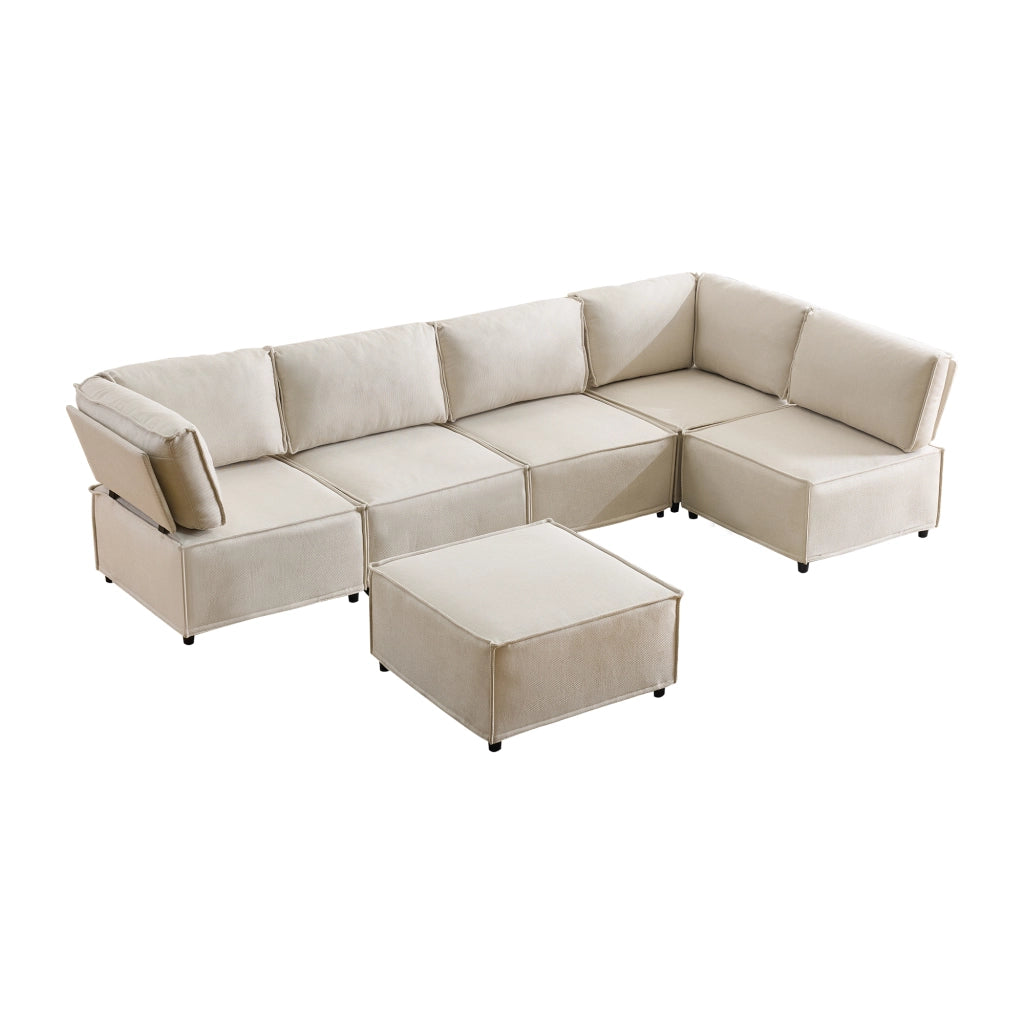 Divano angolare modulare 308x152x77 cm combinabile in legno beige