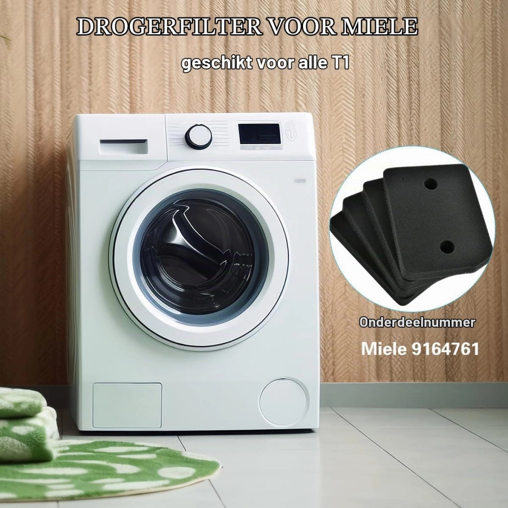 Set di 4 filtri per asciugatrice, compatibili con Miele T1, dimensioni 207x157x30 mm, in schiuma