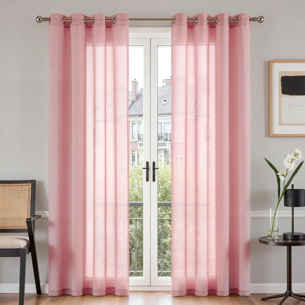 Tende in stile lino con passanti, set da 2, rosa, 245x140 cm