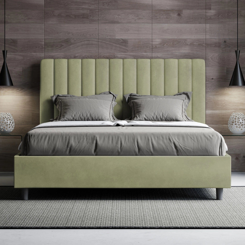 Letto una Piazza e Mezza Imbottito in Microfibra 120x200 Con Rete Agueda Tè verde
