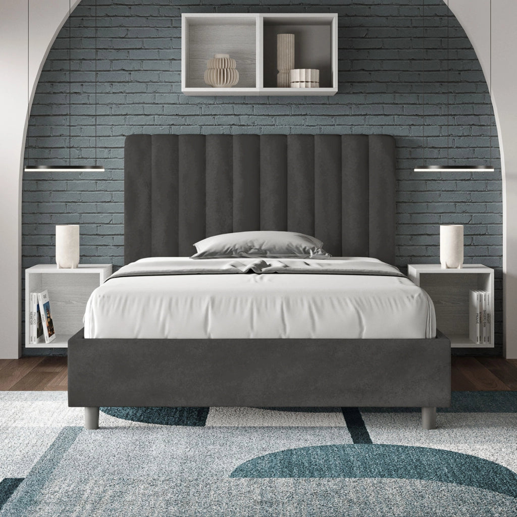 Letto una Piazza e Mezza Imbottito in Microfibra 130x210 Con Rete Agueda Grigio