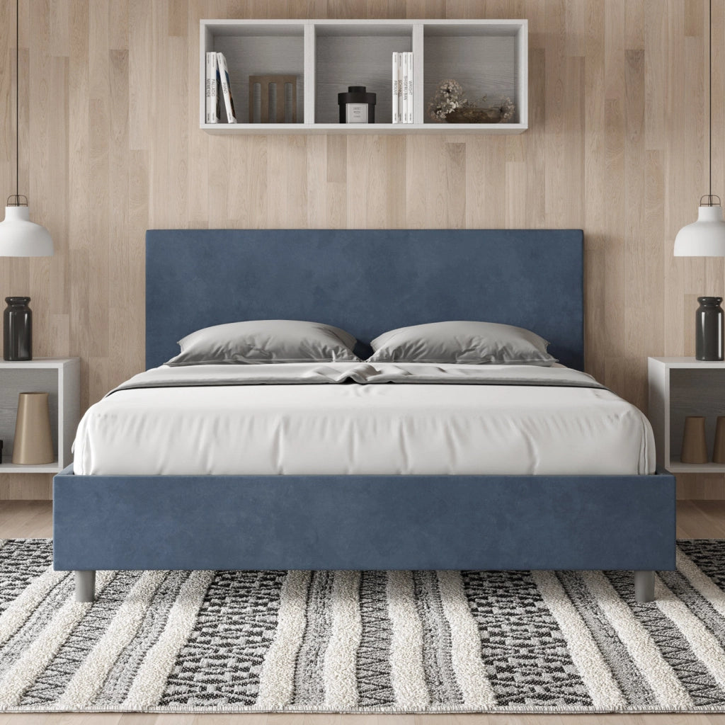 Letto Matrimoniale Imbottito in Microfibra 150x190 Con Rete Adele Blu
