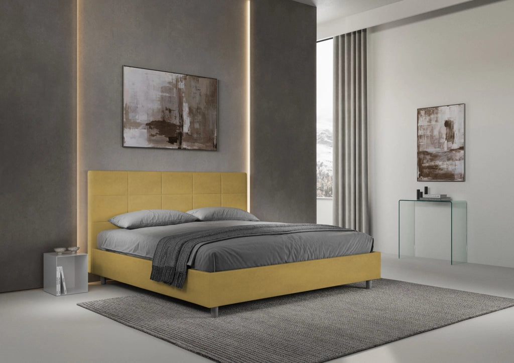 Letto Matrimoniale King Size in Microfibra 180x190 Senza Rete Mika Ocra