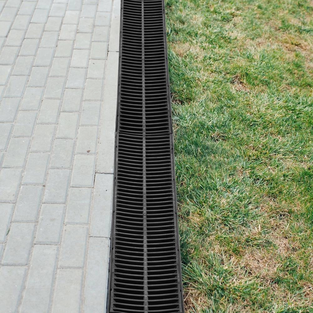 Per giardino e garage: sistema di drenaggio a trincea HDPE nero PSG100*100 15 x 13 x 100 cm, confezione da 3 con griglia rimovibile e 3 tappi
