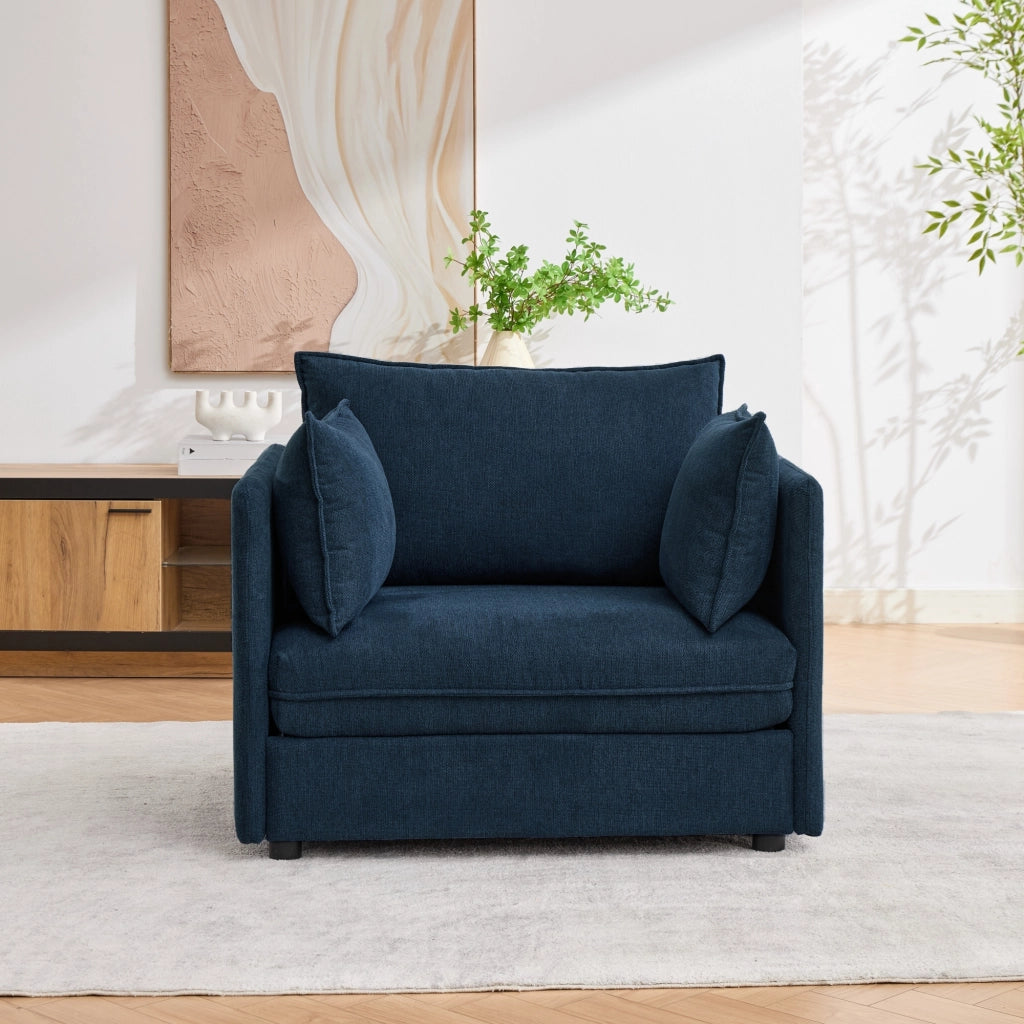 Poltrona con pouf contenitore modulare in velluto Altay blu