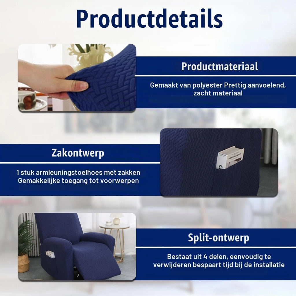 Set di 4 coperture per poltrona relax, colore blu navy, elasticizzate