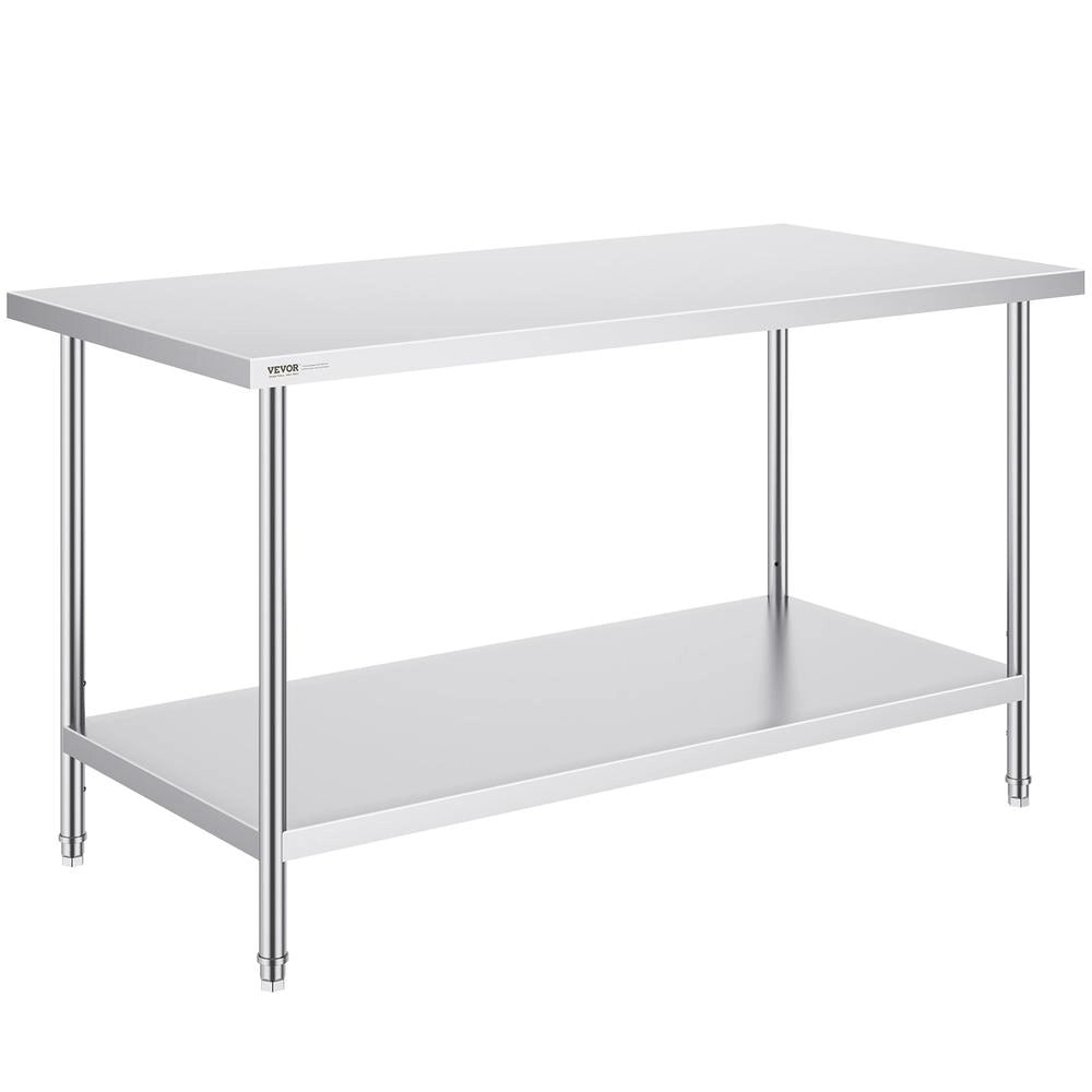 Tavolo da Lavoro in Acciaio Inox HET-30*60 Regolabile su 3 Livelli, 762 x 1524 x 864 mm, per Cucina Commerciale e Fai da Te, Argento