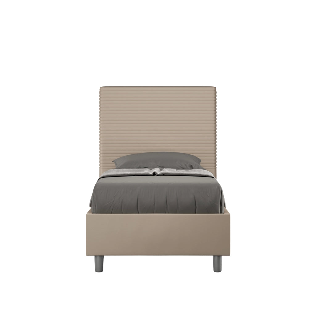 Letto Singolo rivestito in Similpelle 90x210 Con Rete Focus Tortora