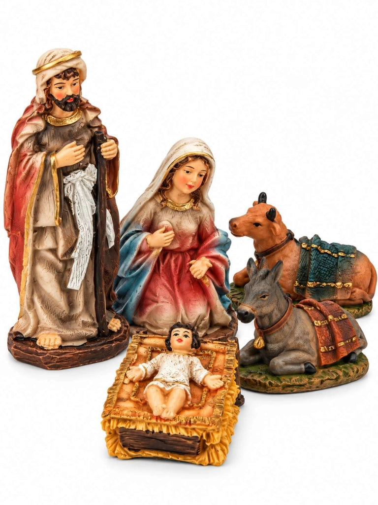 Set Presepe Natività 10 Pezzi in Resina Dipinta a Mano Effetto Anticato 9 cm