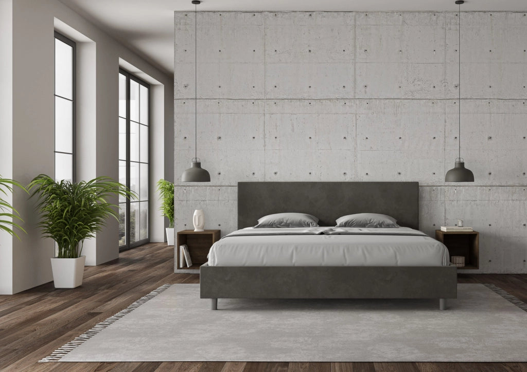 Letto Matrimoniale King Size in Microfibra 180x190 Con Rete Adele Grigio