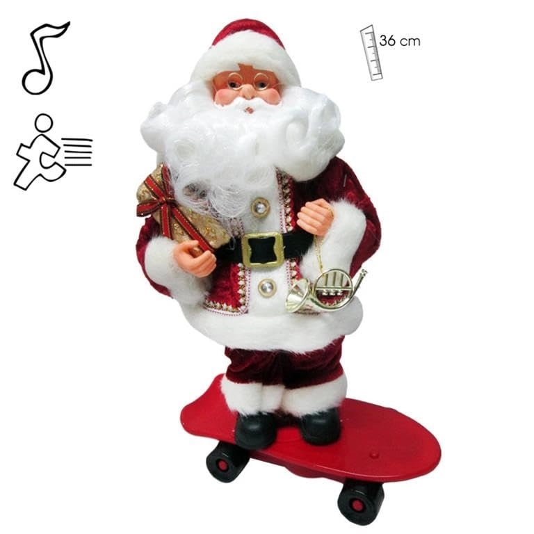 Babbo Natale sullo skateboard con musica e movimento, 36 cm di altezza