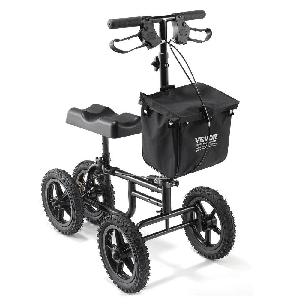 Deambulatore per Ginocchio Pieghevole HFK-9225G-12 in Acciaio al Carbonio Nero Carico 160kg Ruote 12 Pollici Regolabile