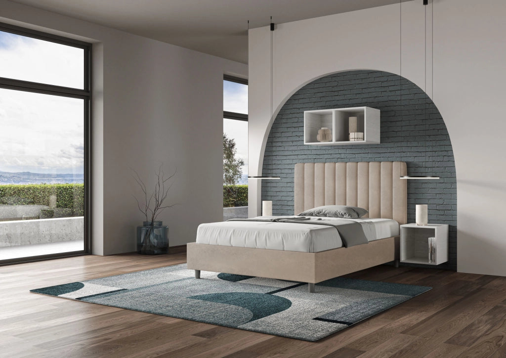 Letto una Piazza e Mezza Imbottito in Microfibra 130x200 Con Rete Agueda Sabbia