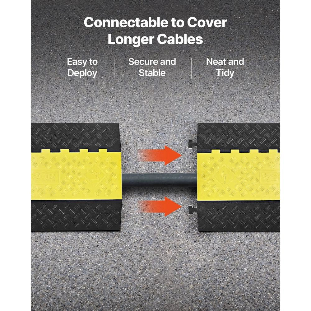Rampa Passacavo a 2 Canali DRX-R2-1 in Gomma e PVC, Dosso Rallentatore con Coperchio Apribile, Canale 100 x 75 mm, Portata 9979 kg, Nero e Giallo