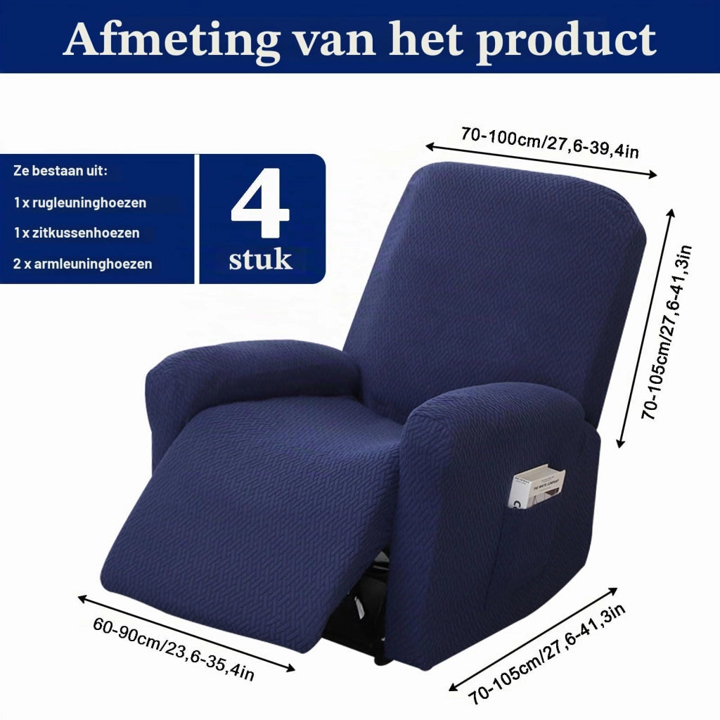 Set di 4 coperture per poltrona relax, colore blu navy, elasticizzate