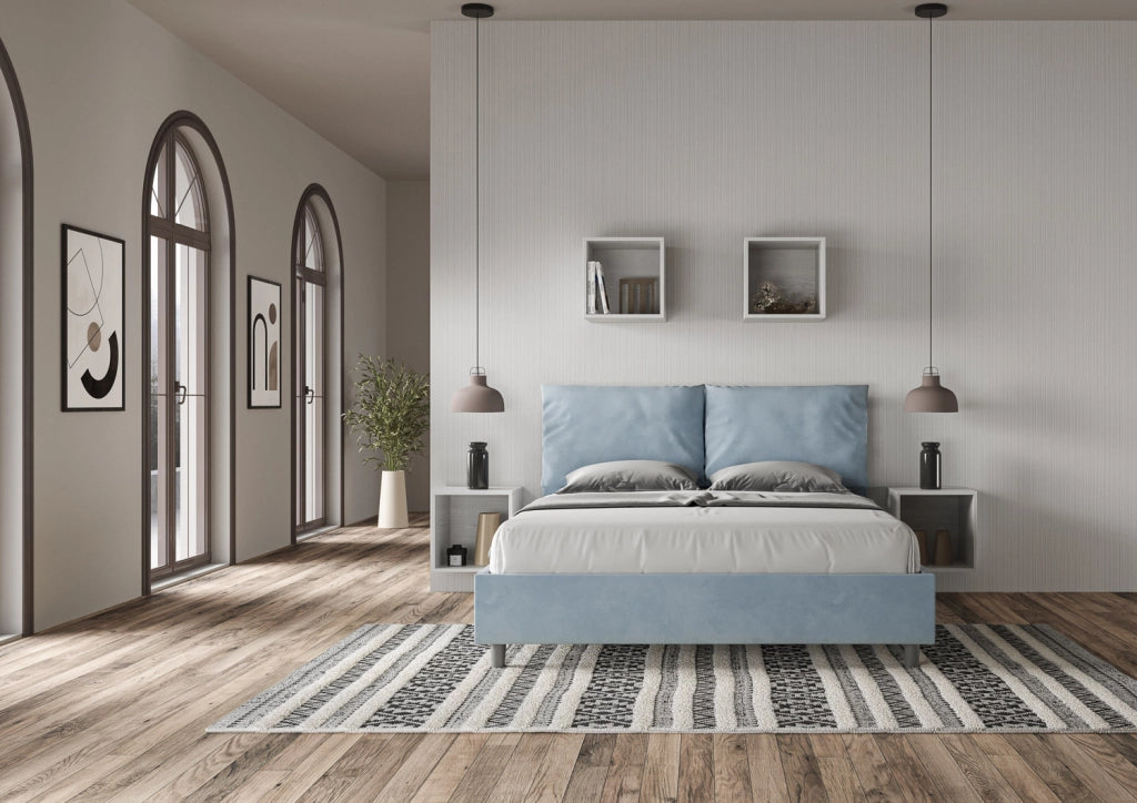 Letto Matrimoniale in Microfibra 170x200 Senza Rete Antea Azzurro
