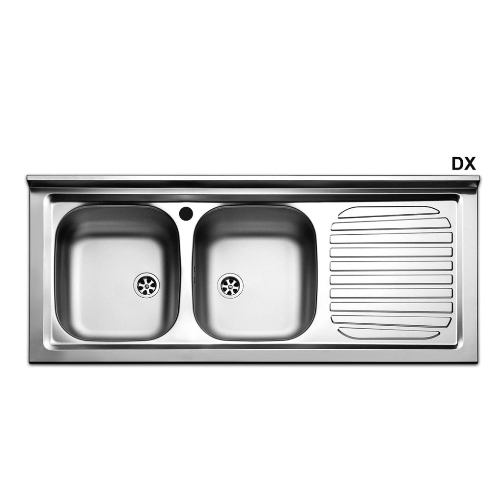 Lavello appoggio in acciaio inox 120 cm due vasche appoggio dx - Cromo