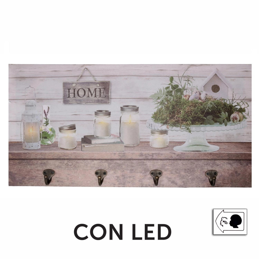 Appendino legno 8 posti con led lanterna cm 60x30x1