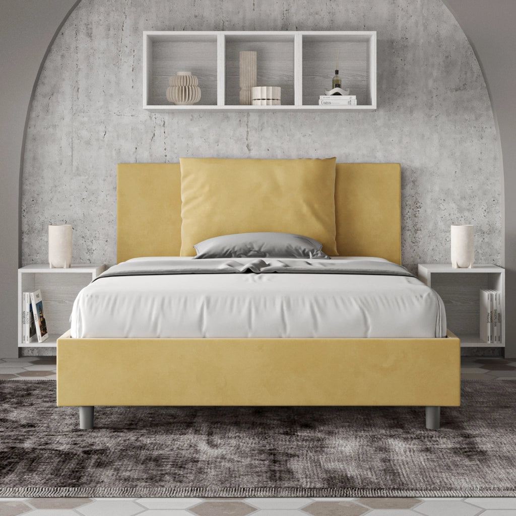 Letto una Piazza e Mezza Imbottito in Microfibra 120x200 Senza Rete Antea Ocra