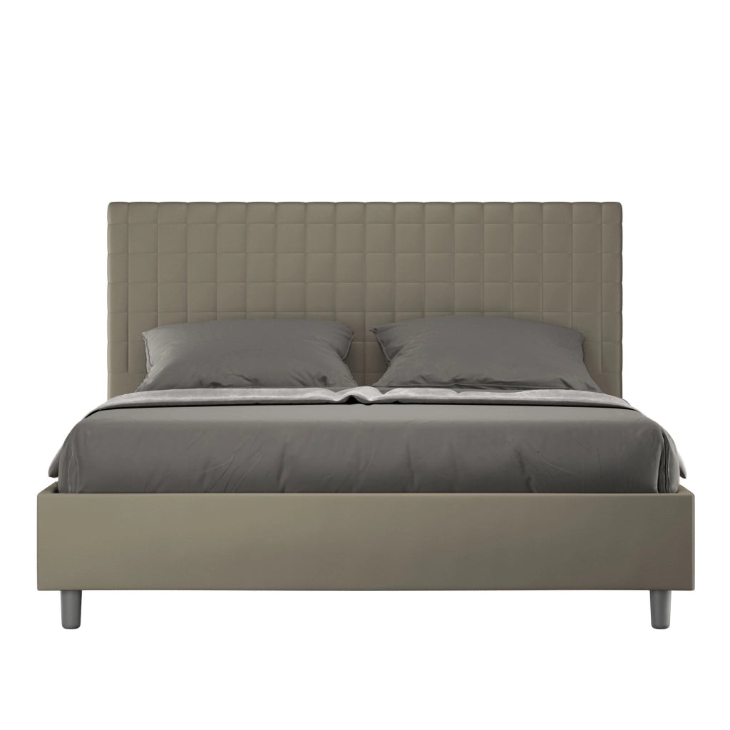 Letto queen size senza rete imbottito 150x190 similpelle bianco Sunny