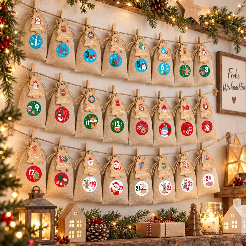Calendario dell'Avvento da riempire, composto da 24 elementi, multicolore, 14 cm