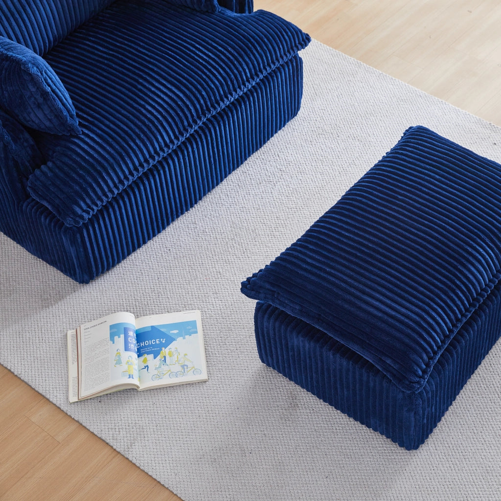 Poltrona con pouf 115x89x77 cm compressa in flanella blu