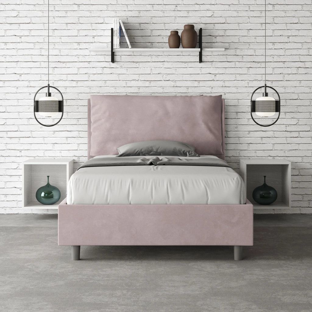 Letto una piazza e mezza rivestito in Microfibra con cuscini xl 110x200 Con Rete Antea Large Glicine