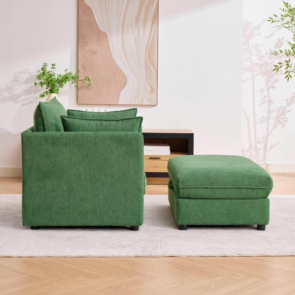 Poltrona modulare con pouf contenitore in velluto verde