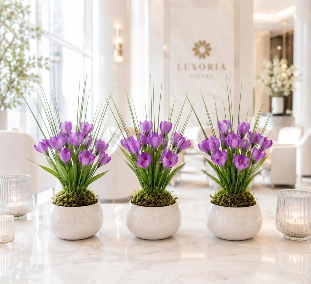 "Crocus artificiali, verde, 25 cm, set da 3, decorazione primaverile."