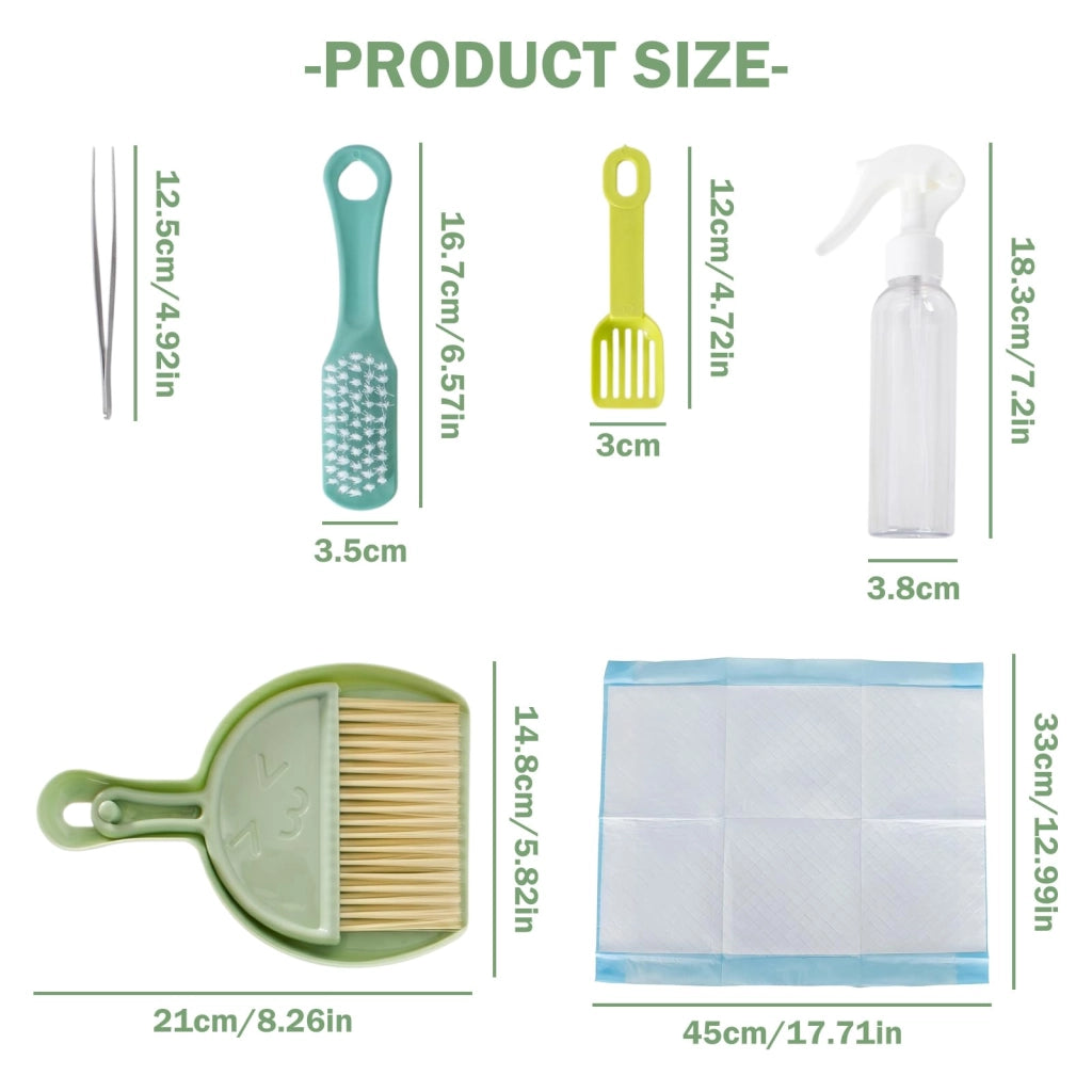 Set per la pulizia degli animali domestici: mini scopa, paletta, pinzette, 10 salviette