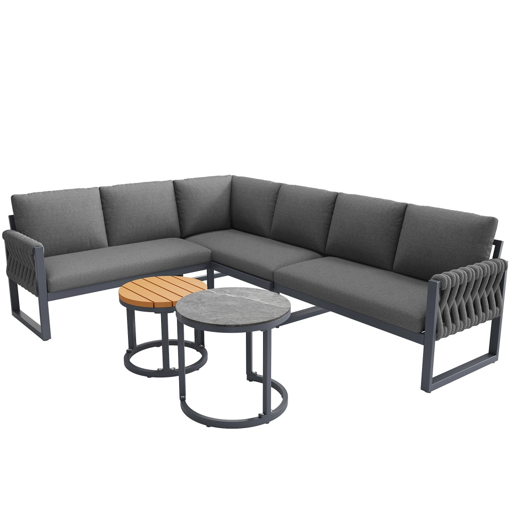 Set lounge da giardino ULEVR modulare grigio con 3 divani, 2 tavolini e cuscini sfoderabili