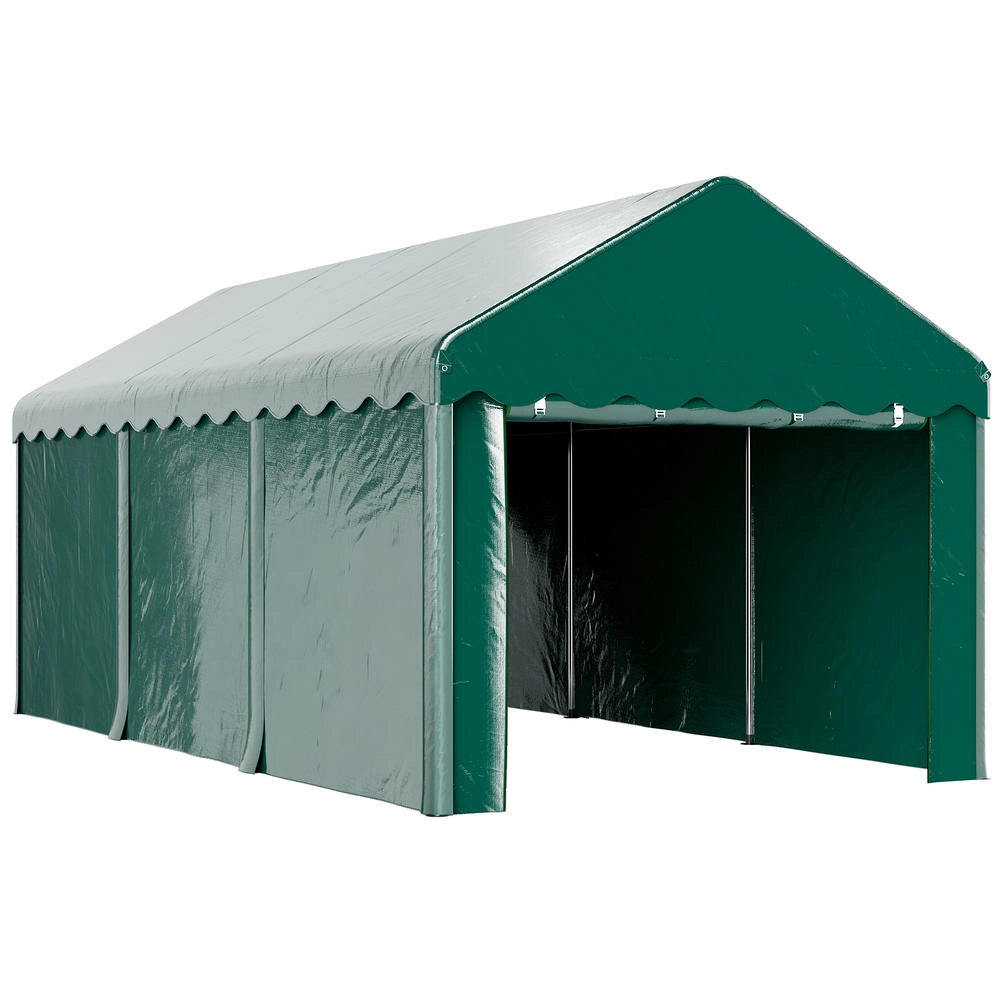 Tenda garage carport 3 x 6 m per auto e barche, telaio in acciaio zincato e telo PE 200g verde, con 2 porte avvolgibili, robusto per esterno