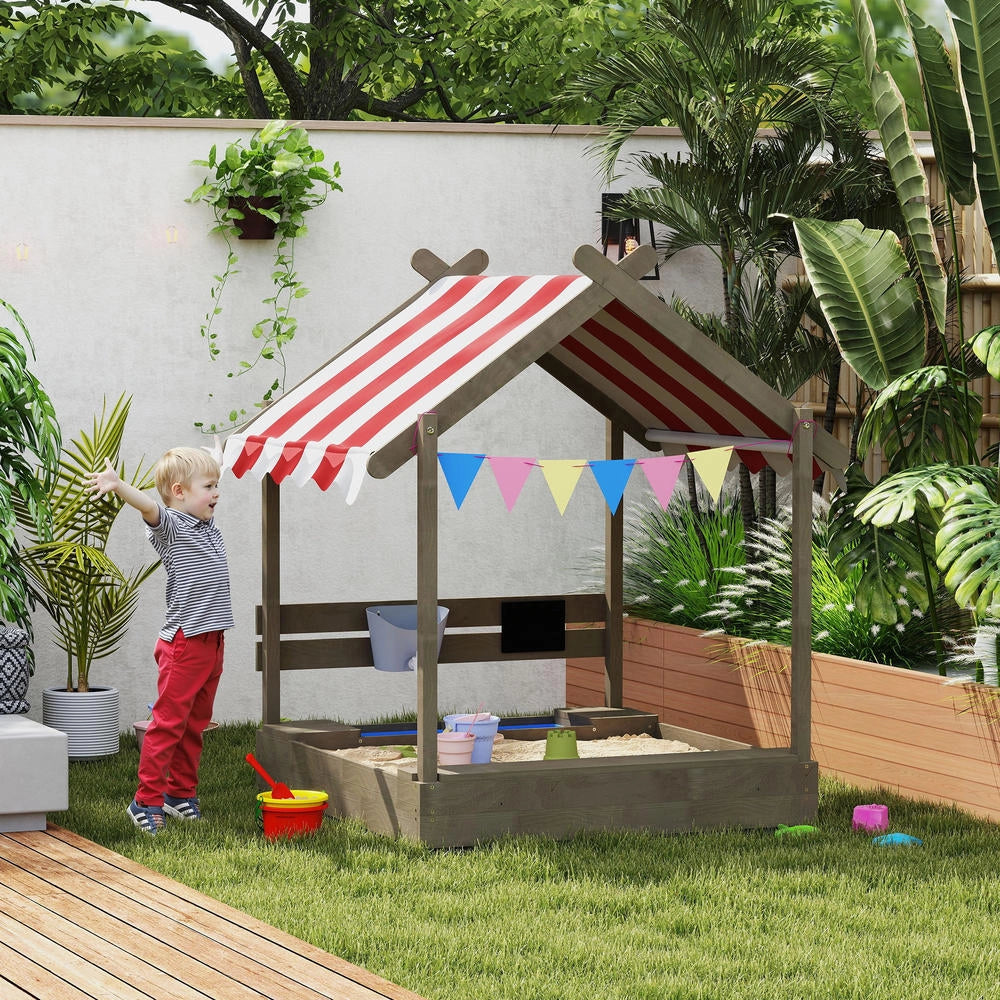 Sabbiera per Bambini con Tetto Parasole e Giocattoli in Legno Massello Trattato per Giardino Grigio 124 x 116 x 146 cm