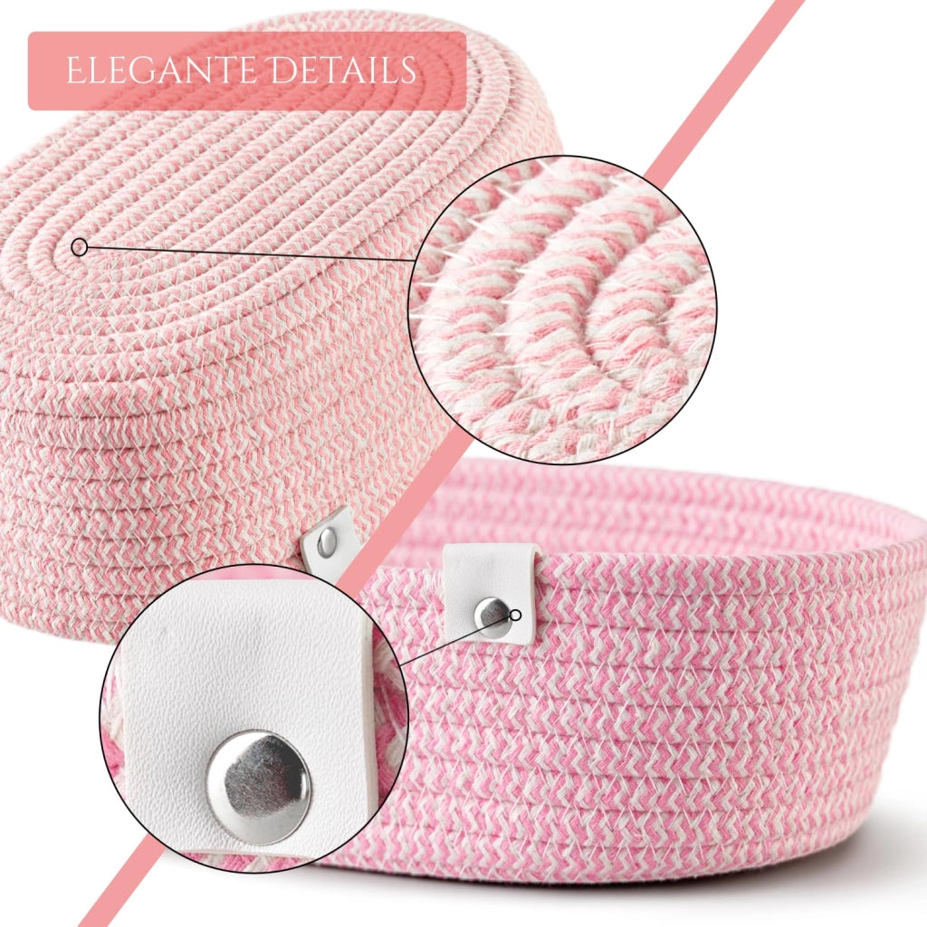 Cesti ovali rosa, set da 3, dimensioni 28x18x10 cm