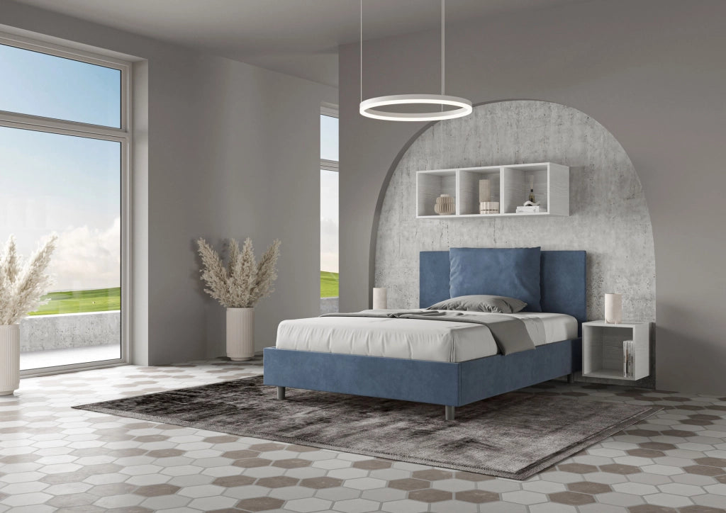 Letto una Piazza e Mezza Imbottito in Microfibra 120x200 Senza Rete Antea Blu